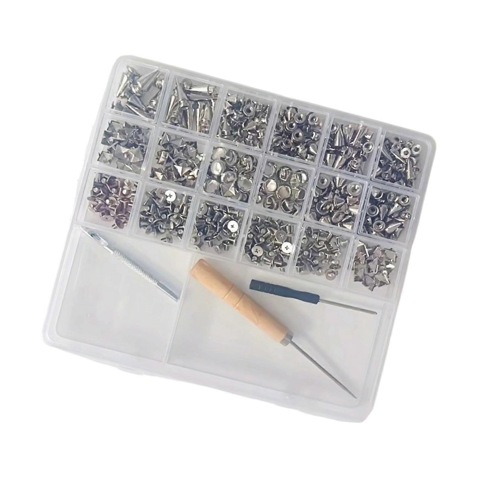 455Pcs Punk Decorative Studs 11 Size Cone Spikes Hardware Set Including Punching Rod And Wood Awl Multicolor