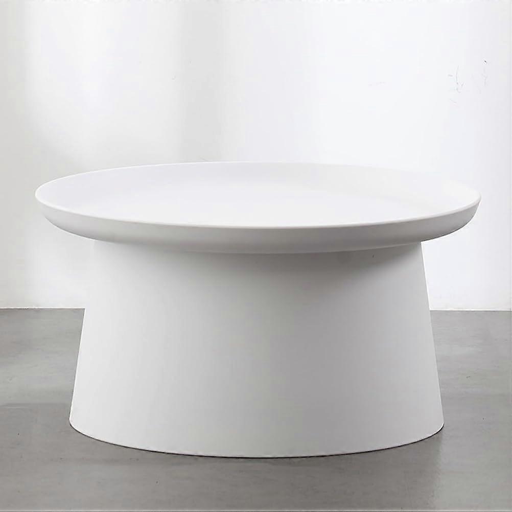 Small Round Coffee Table with PP Plastic, Modern Side End Table for Living Room, Balcony, White 70cm