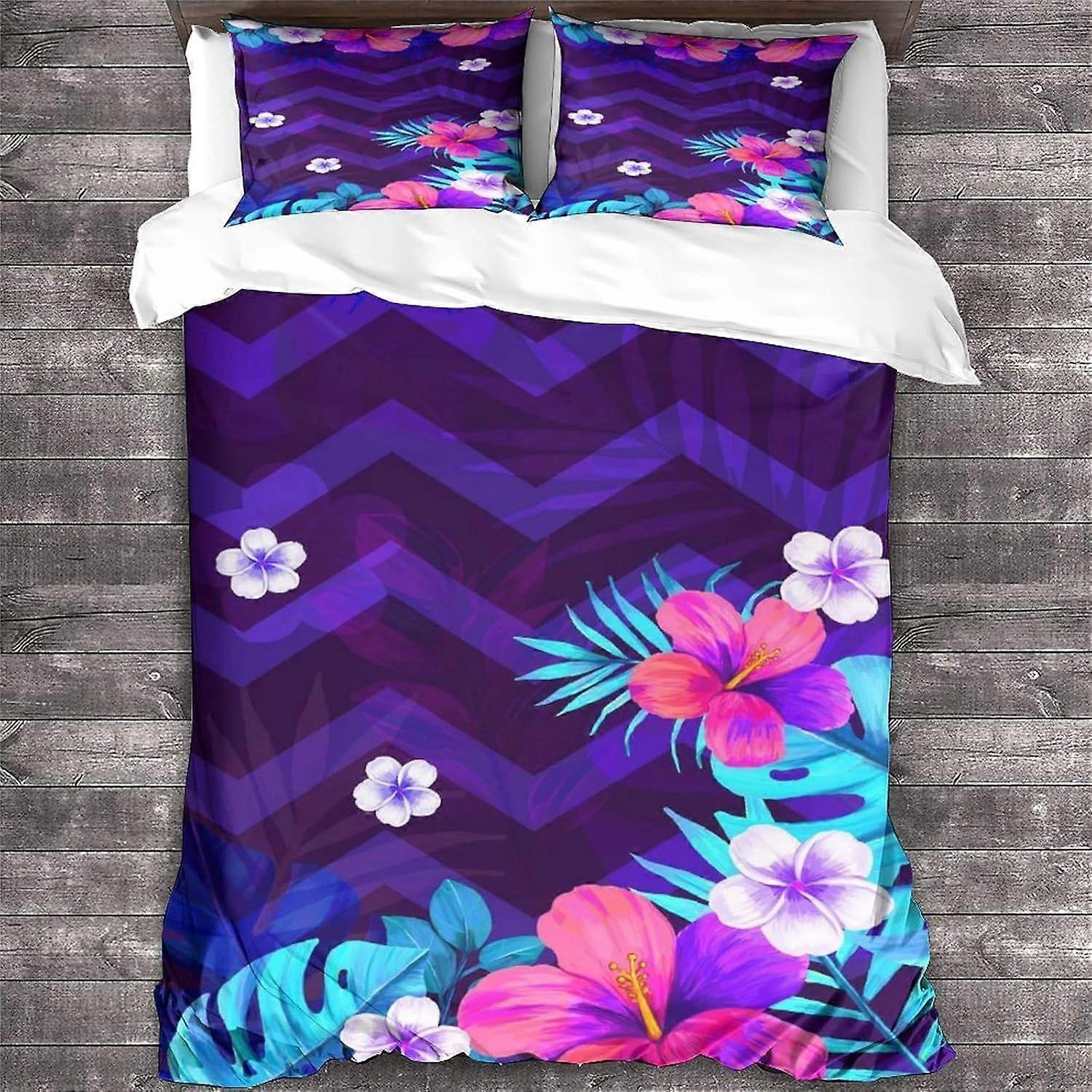 LikeEj Flores Duvet Cover Set, 3D Beautiful Bedding Set com fronhas de microfibra & Zipper Fechamento Colcha Case Botânico Floral Impresso Efeito Doubl
