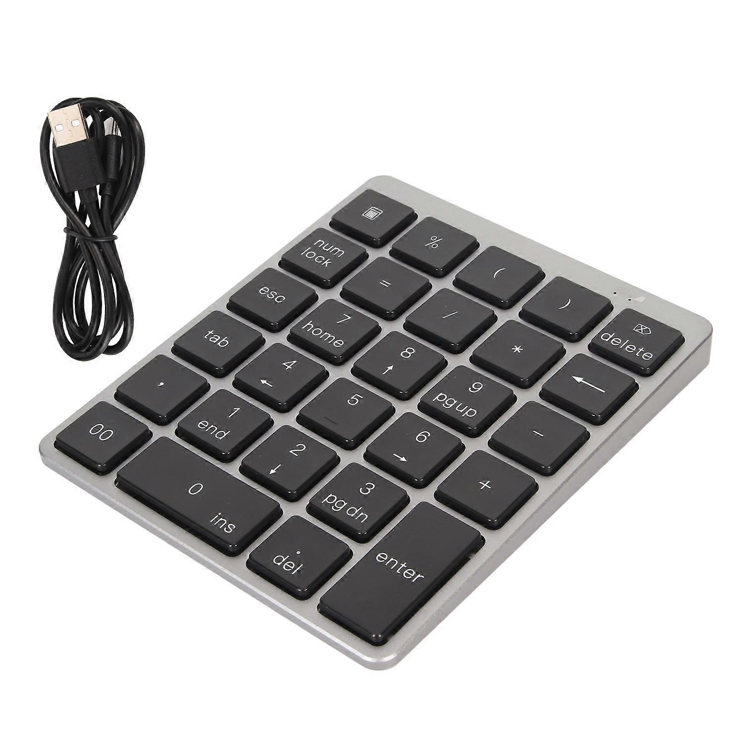 Numeric Keyboard Mini USB Rechargeable Wired 28 Keys Thin Portable Aluminum Alloy Dark Gray