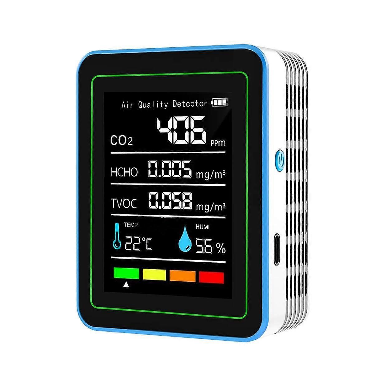 Gas Detector 5in1 Air Quality Monitor with CO2 Formaldehyde Tester for Indoor Use (White)