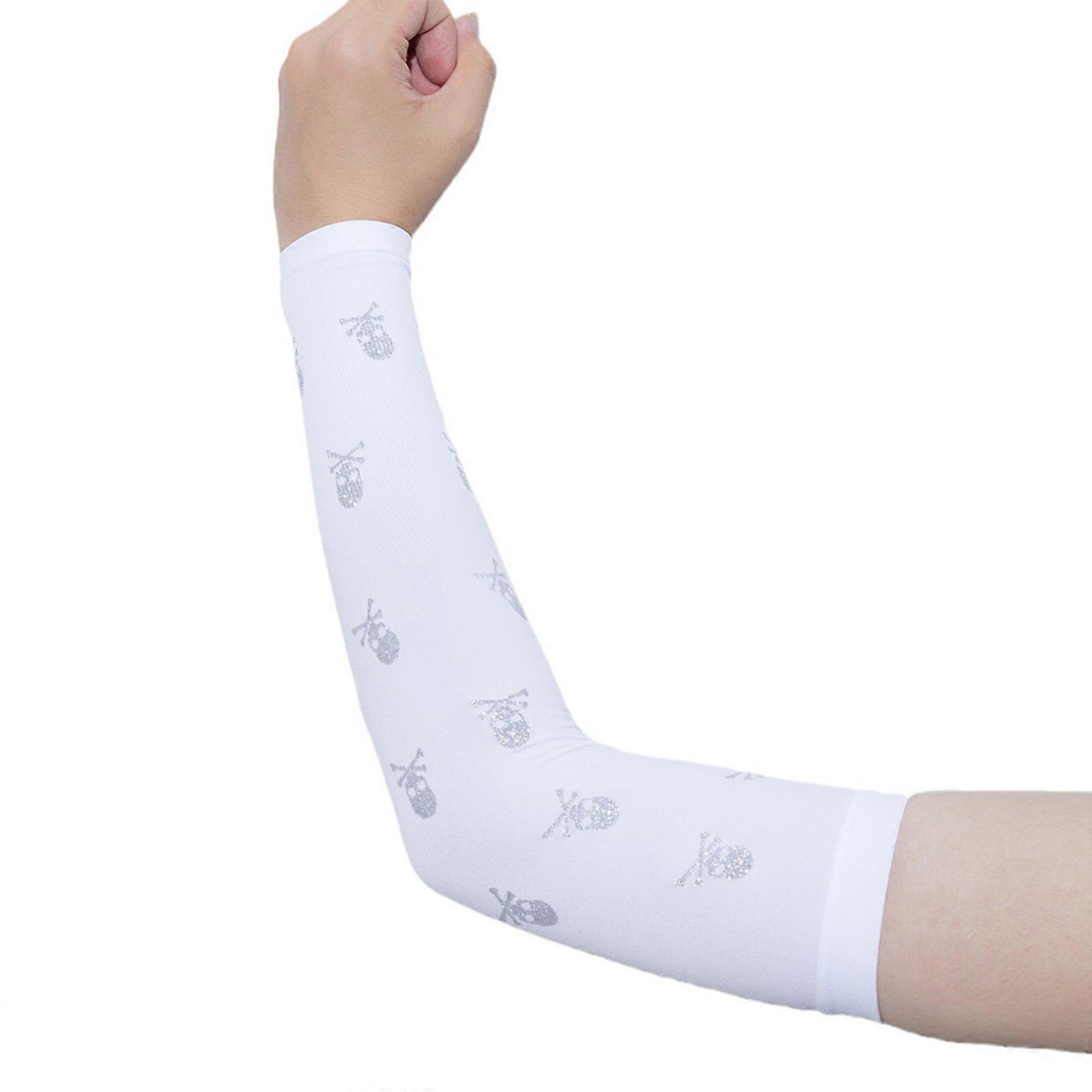 قفازات بدون أصابع لركوب الدراجات غطاء ذراع الهالوين مع نمط الجمجمة الكبار بدون أصابع قفازات غطاء ذراع ركوب الدراجات بسط أبيض