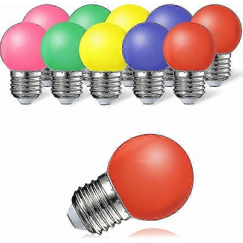 Pack of 10 E27 LED Color Bulb 1W Colorful Bulb 100LM Energy Saving Color Lamp 360 Angle, Red, Yellow, Blue, Green and Pink [Energy Class A]