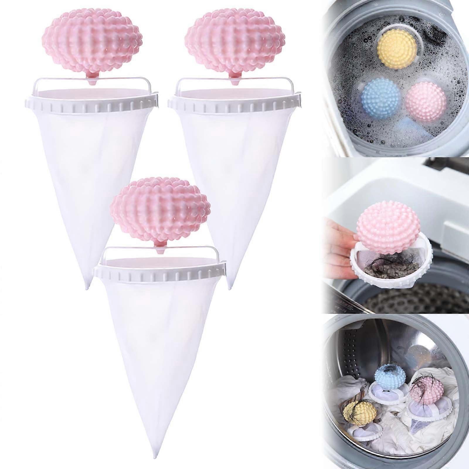 Floating Hair Filtering Mesh With Silicone Ball, Upgrade Lint Catcher For Washing Machine, BPink 6 Pieces