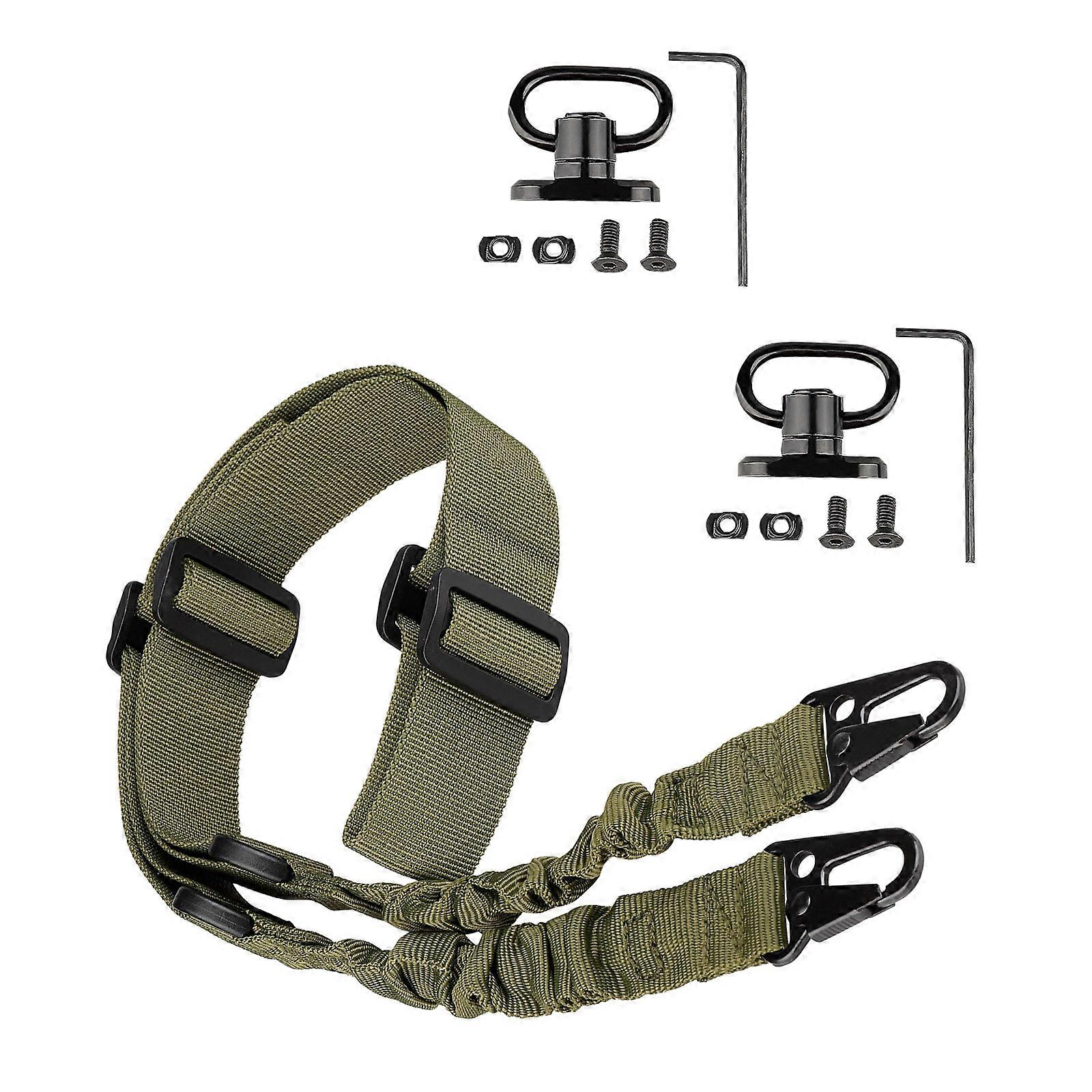 Gancio in metallo Imbracatura a due punti Pistole regolabili Corda per cinghia con regolatore di lunghezza Corda per cinghia per imbracatura per esterni Colore verde