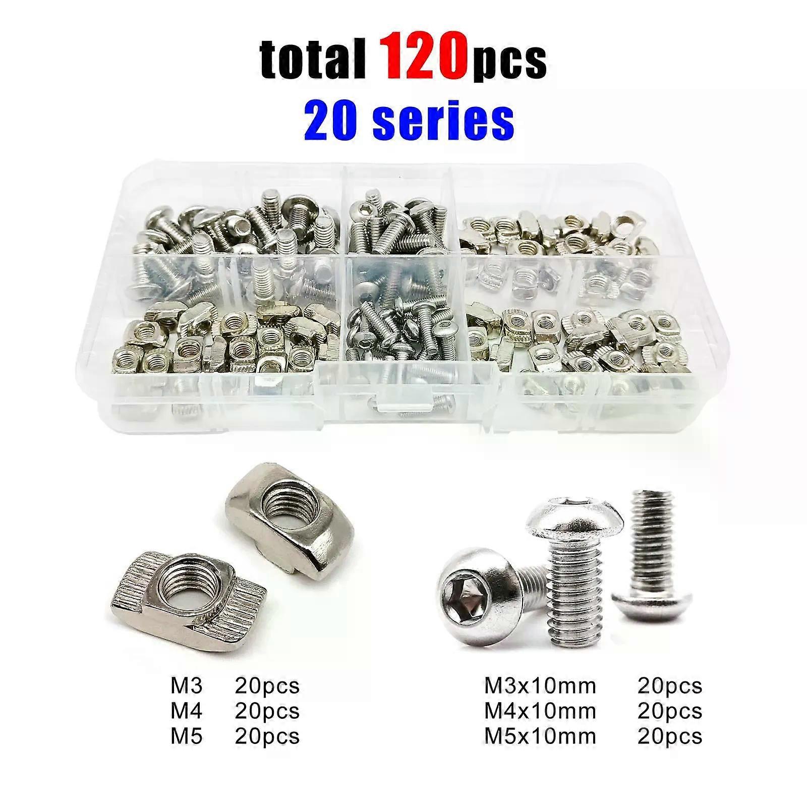 120pcs/box T Shape Hammer Block Sliding Nut Screw M3 M4 M5 Kit Set for 20 Series Aluminum Profile Extrusion Slot Window Track