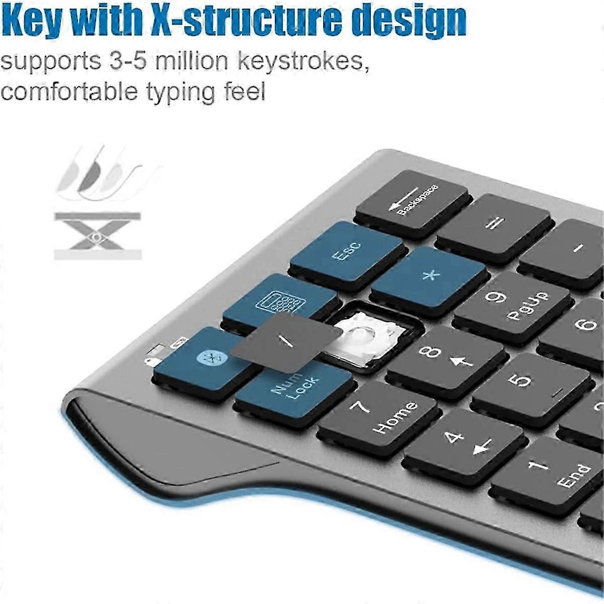 2-in-1 Number Pad for Computers, Wireless Bluetooth & Wired USB Keypad with Rechargeable Function