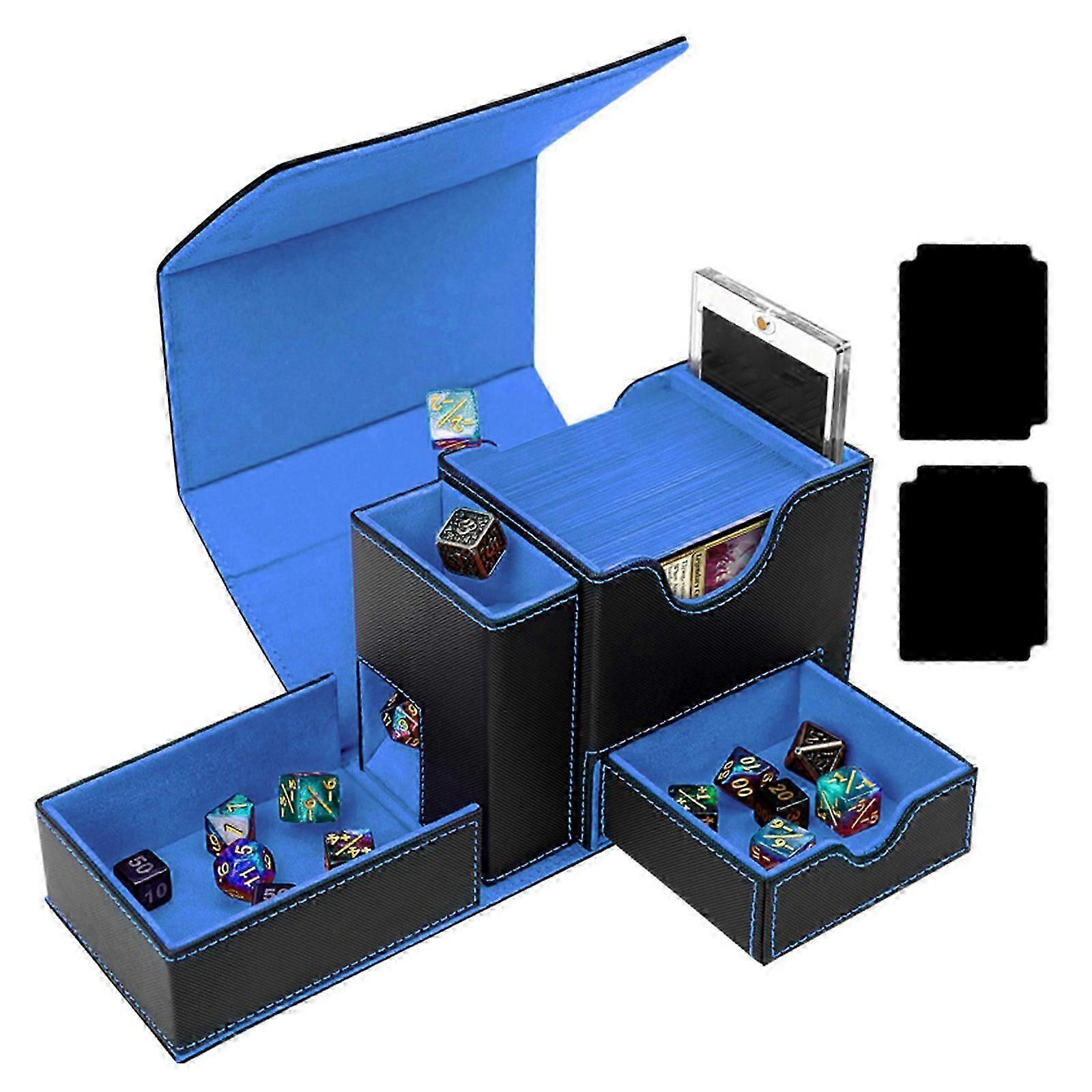 Travel Friendly Game Card Container With 2in1 Dices Tower Design And Magnetic Closure Double Sleeves Card Organizer Box  Black and blue