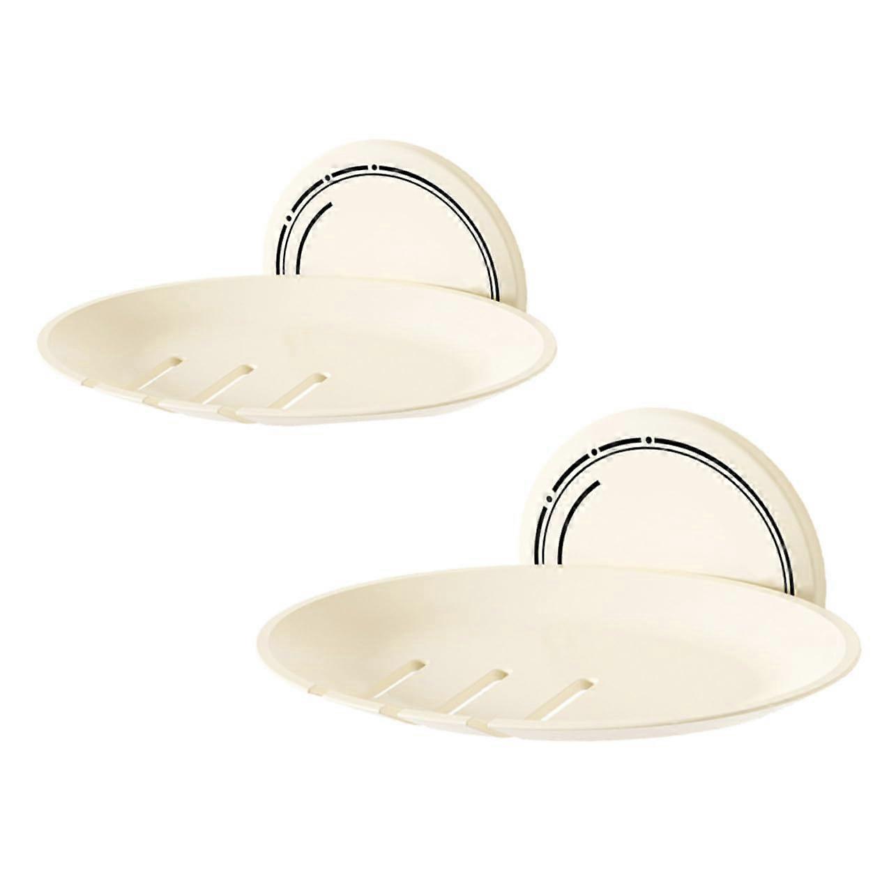 2 Pack Adhesive Soap Dish with SelfDraining Design for Bathroom Kitchen Wall Mount Cream Color