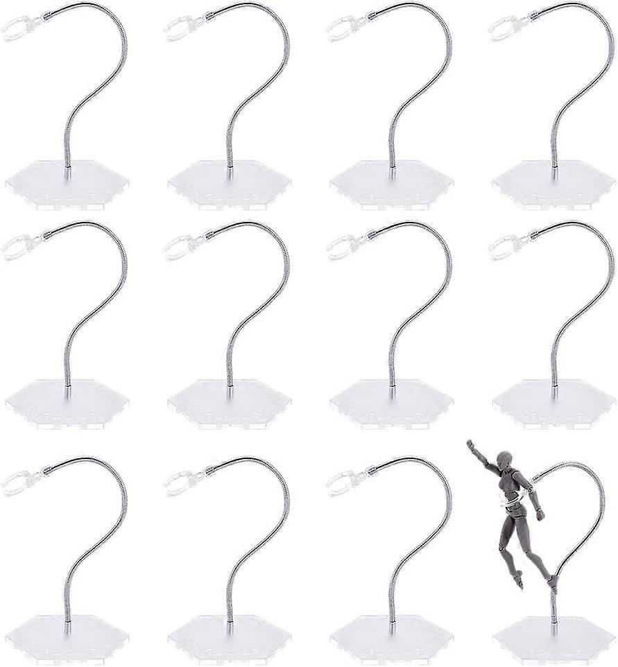 12pcs Plastic Action Figure Stands with Base Clear Flexible Action Figure Display Holder with Adjustable Snake Bone Metal Support Arm Compatible with 