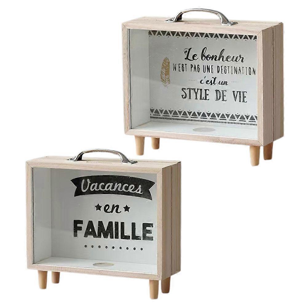Saving Jar 2Pcs Wooden Frame Piggy Bank Children Coin Bank Assorted Color Storage Box Square With Transparent Window