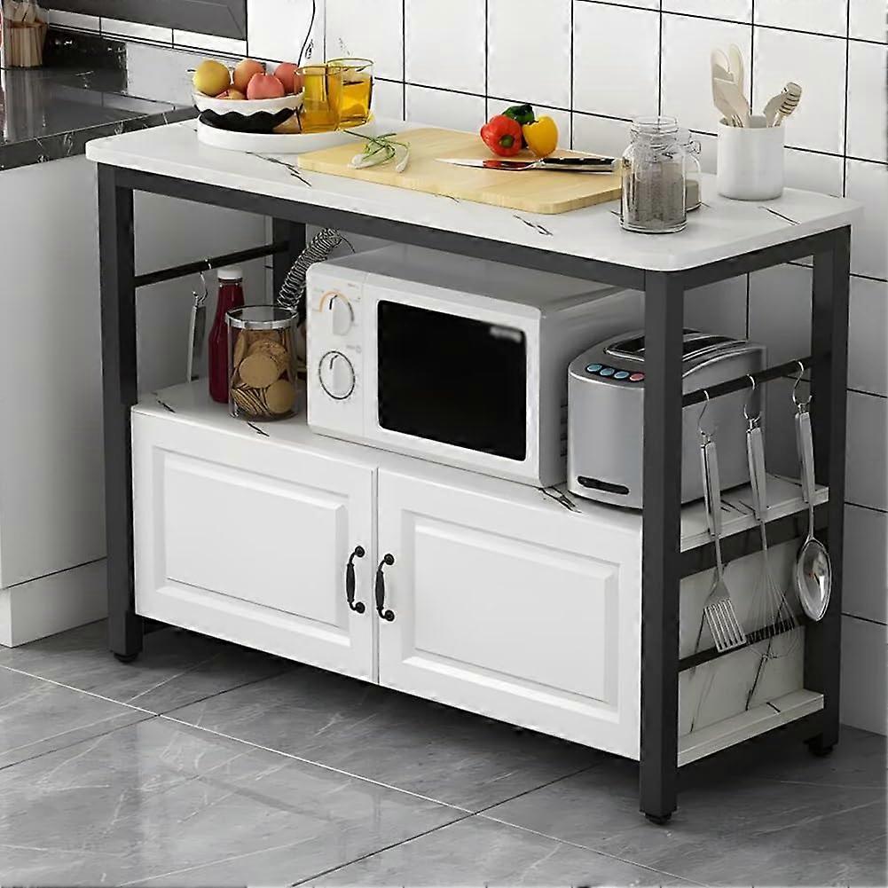 Industrial Microwave Stand With Large Worktop, Storage Cabinet, 3 Hooks, MultiFunctional Oven Rack
