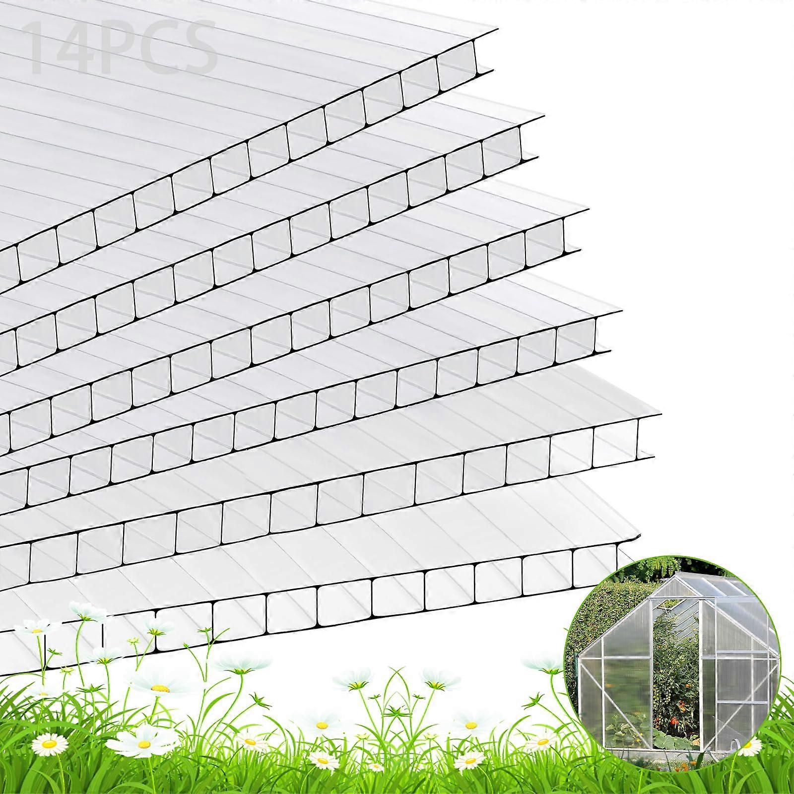Polycarbonate Greenhouse Panels Twin Wall Sheets Clear Weather Resistant 47.2x23.6in 14Pack