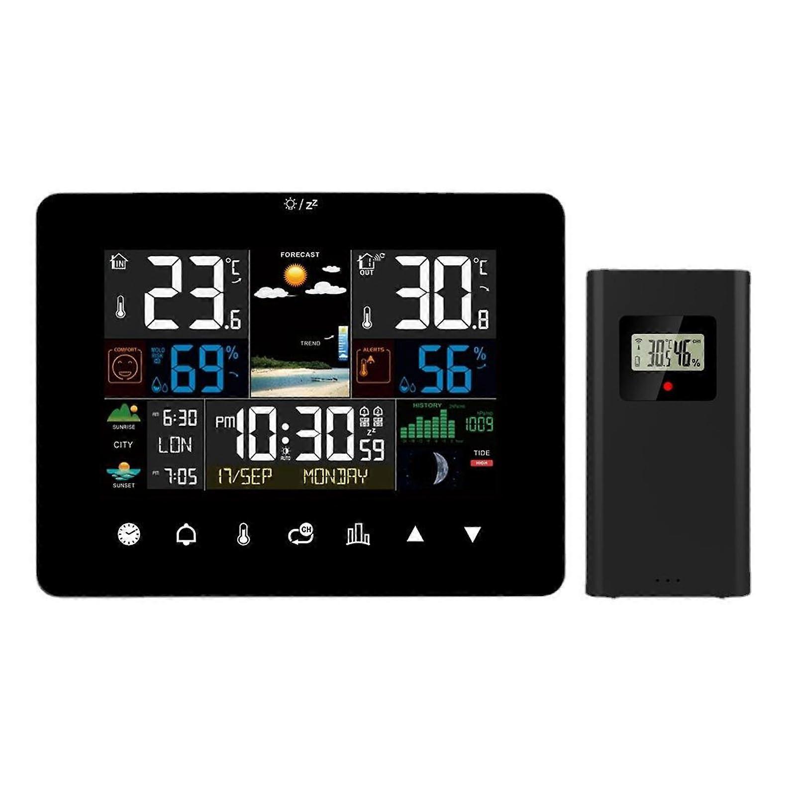 Weather Station Clock with Large Touch Screen, Indoor Outdoor Temperature Humidity, Sunrise Sunset Display