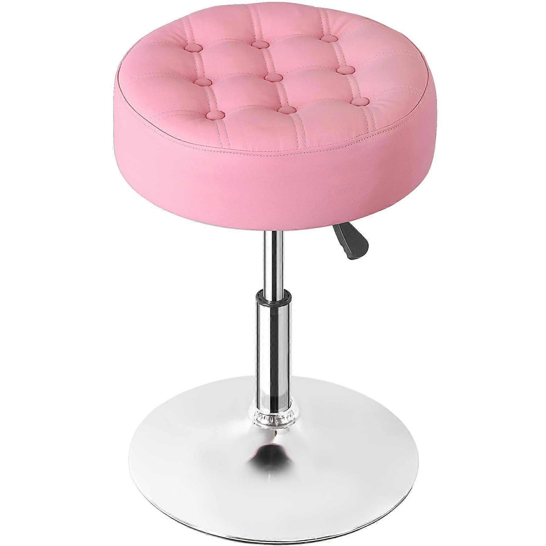 Pink Adjustable Height Vanity Chair with 360° Swivel Round Tufted Ottoman Stool for Makeup