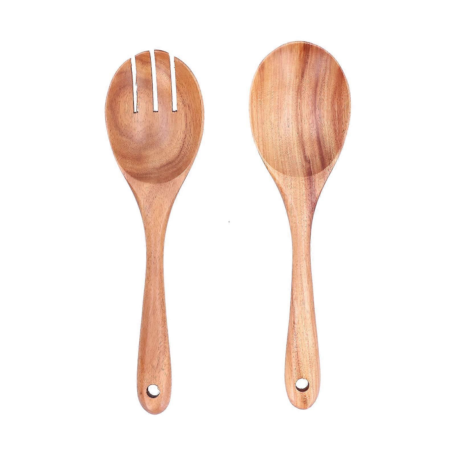 Wooden Cooking Utensils Set 2pcs Ergonomic Wooden Handle EcoFriendly Serving Spoons with Hanging Holes