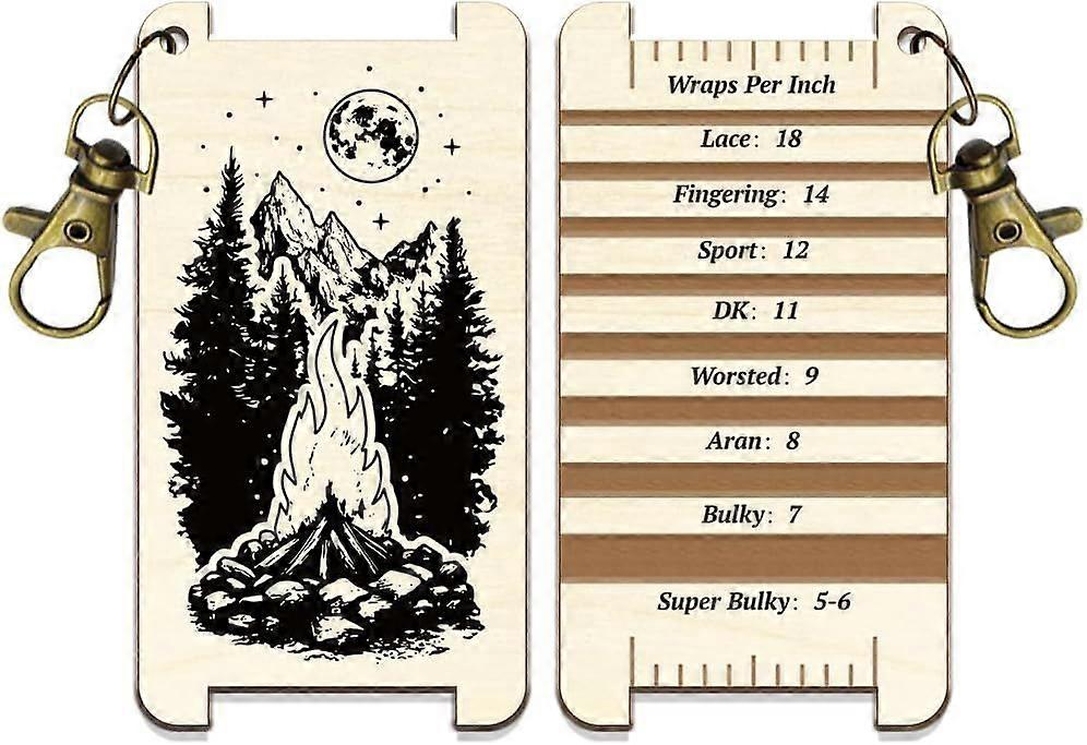 Spinning Control Card Forest Campfire Pattern Multi-Purpose Spinning Control Tool Wooden WPI Ruler for Hand Knitting Wool Measurements Crochet Tool Ac