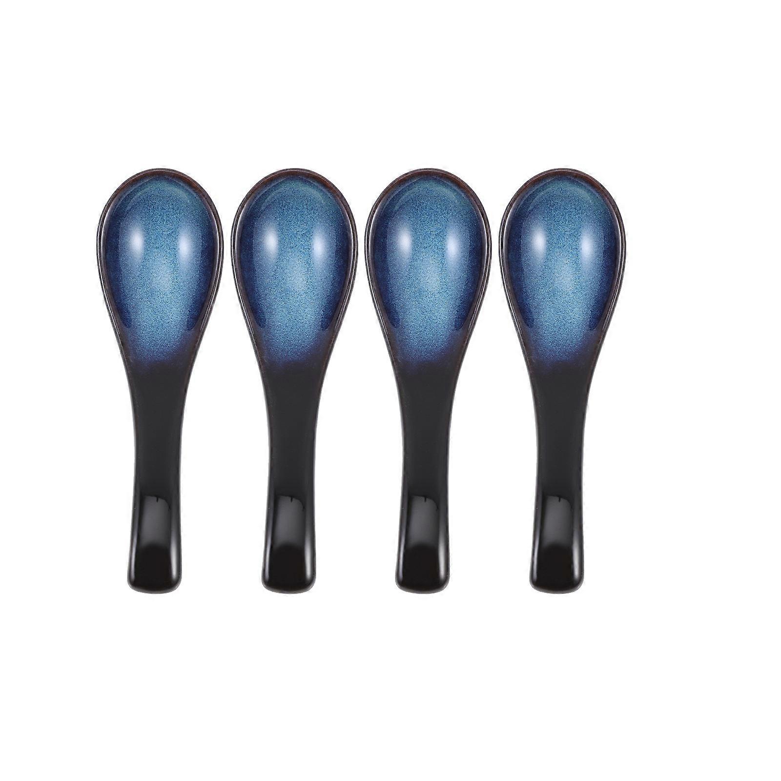 Retro Ceramic Spoon for Soup Japanese Style 4Pcs Blue Material