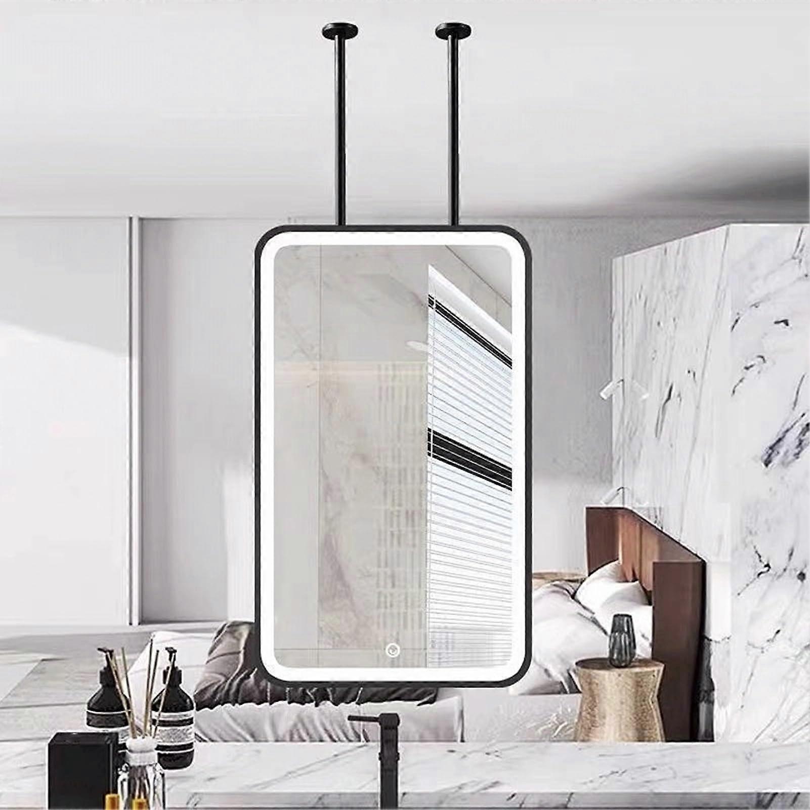 LED Bathroom Mirror with ThreeTone Lighting, Ceiling DoubleRod Black Frame, 40x70cm Hotel Style