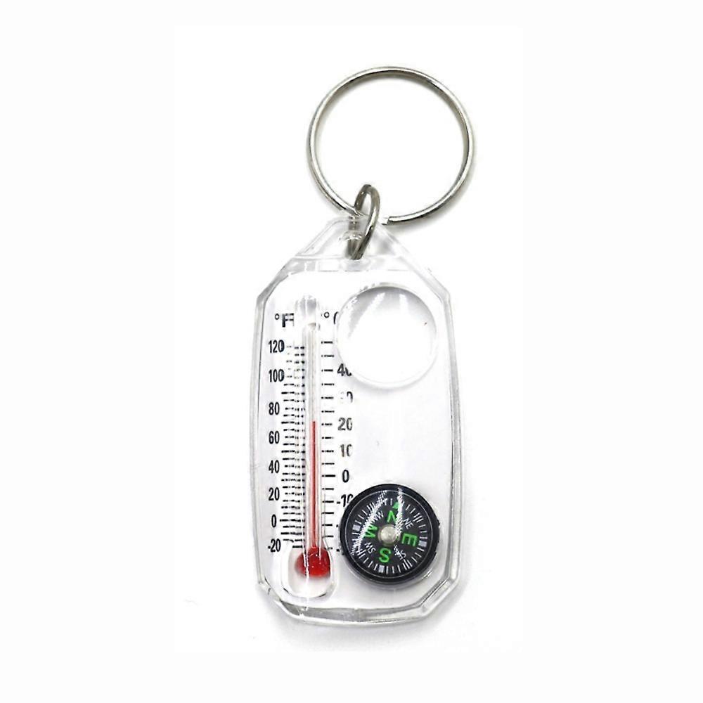 Portable 3-in-1 Function Mini Compass Keychain Fluorescent Durable Magnifying Glass Compact Thermometers Travel