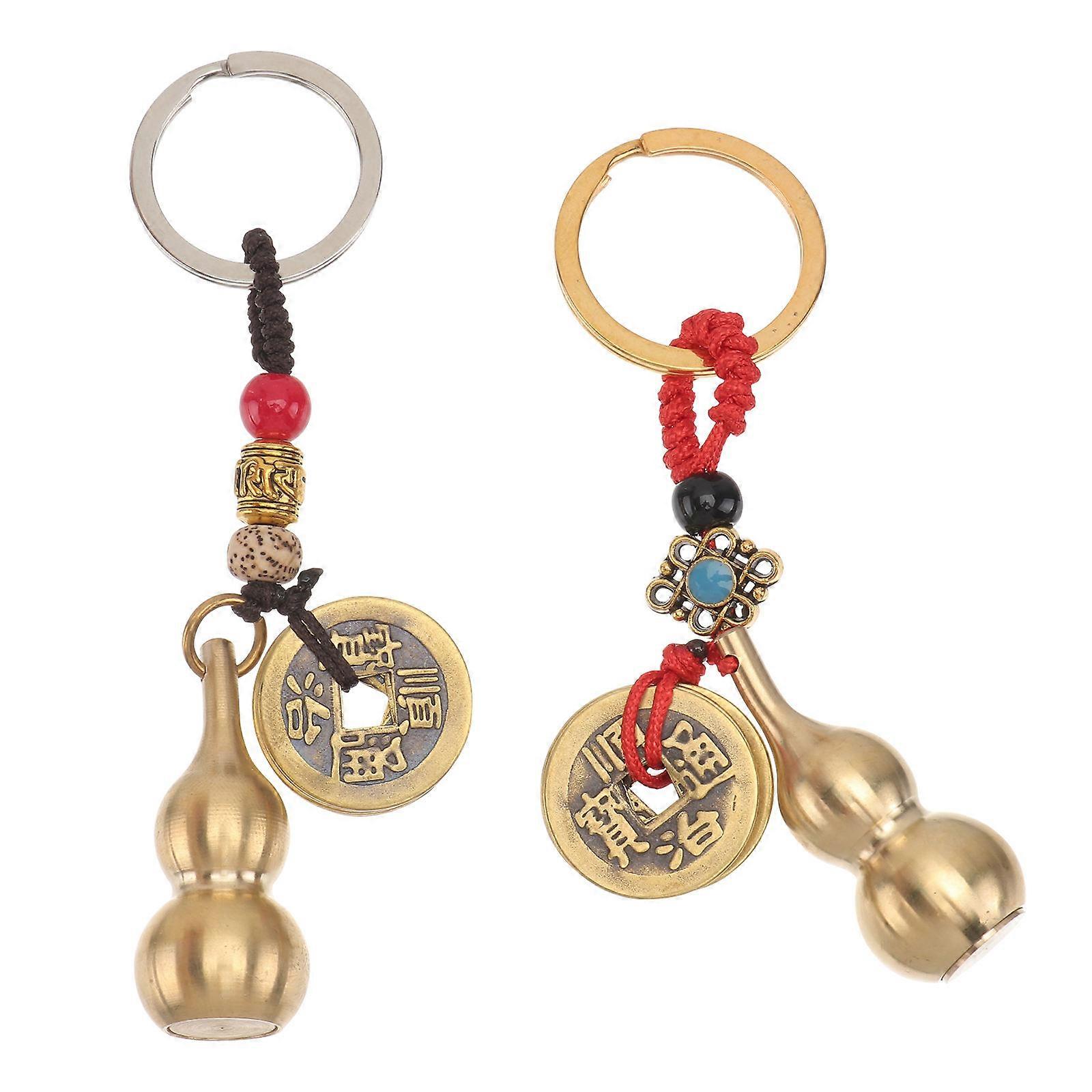 Retro Copper Gourd Pendant for Decor 2Pcs Hanging Keychain Accessory