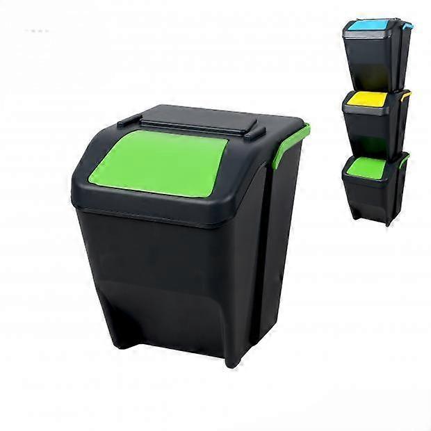 Stackable Recycle Bin 25 Litre Green Plastic Waste Sorting Bin Space Saving Kitchen Utility Room Waste Management