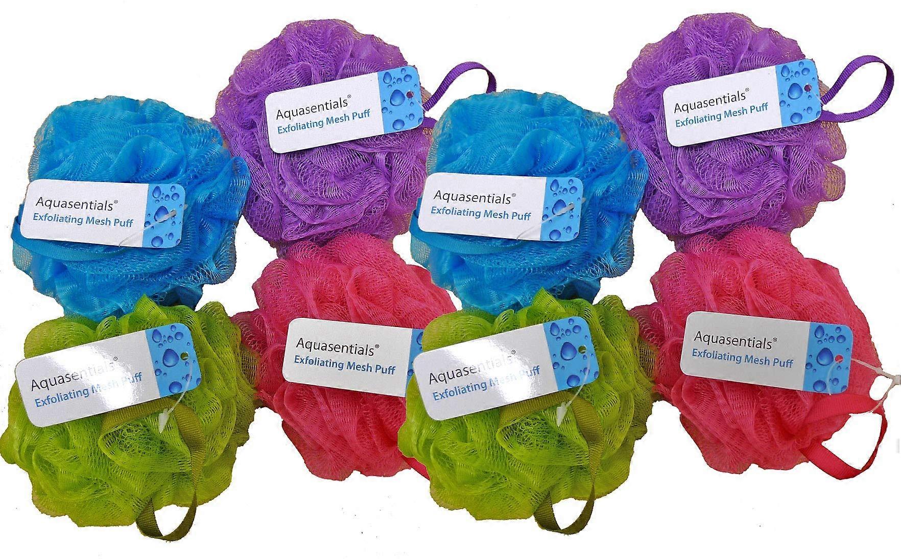 Bath Sponge 8 Pack Mesh Pouf Set, Gentle Exfoliating Texture, Multicolor Shower Loofah