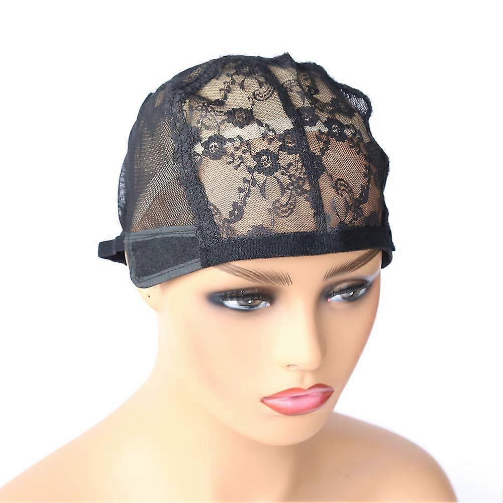 Black Lace Wig Cap 2 Pack with Adjustable Strap Breathable Dome Mesh for Wig Making