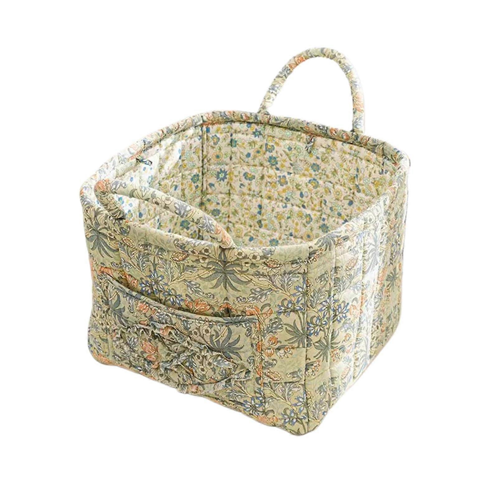 Large Collapsible Boho Fabric Storage Basket with Handles, Foldable Laundry Hamper Light Green L