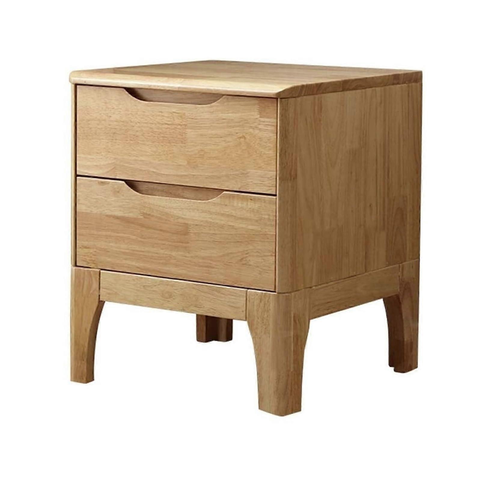 Solid Wood Nightstand with 2 Drawers, Modern Oak Bedside Table Storage 42x40x50cm