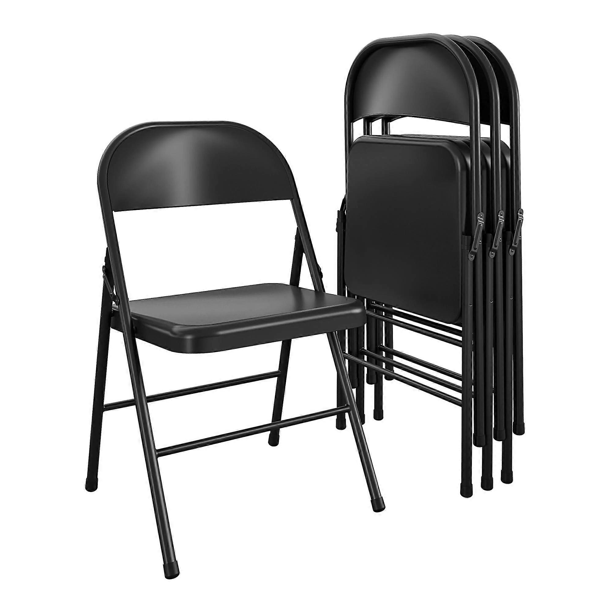 Set of 4 Black Metal Folding Chairs with Double Reinforced Frame, Stackable SpaceSaving Design