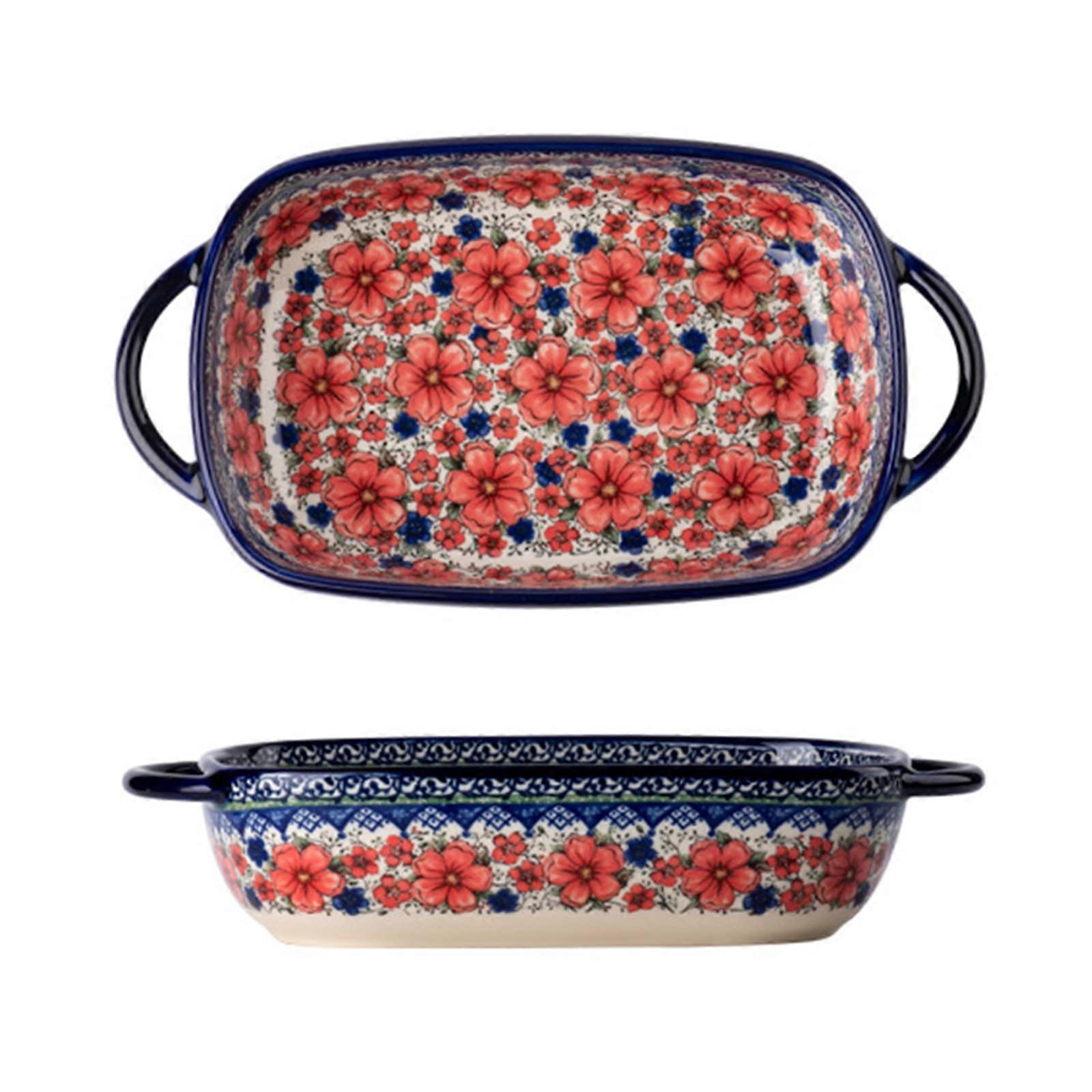 Ceramic Bakeware Set Vintage Rectangular Baking Dish with Handles Oven Safe Easy Clean Decorative