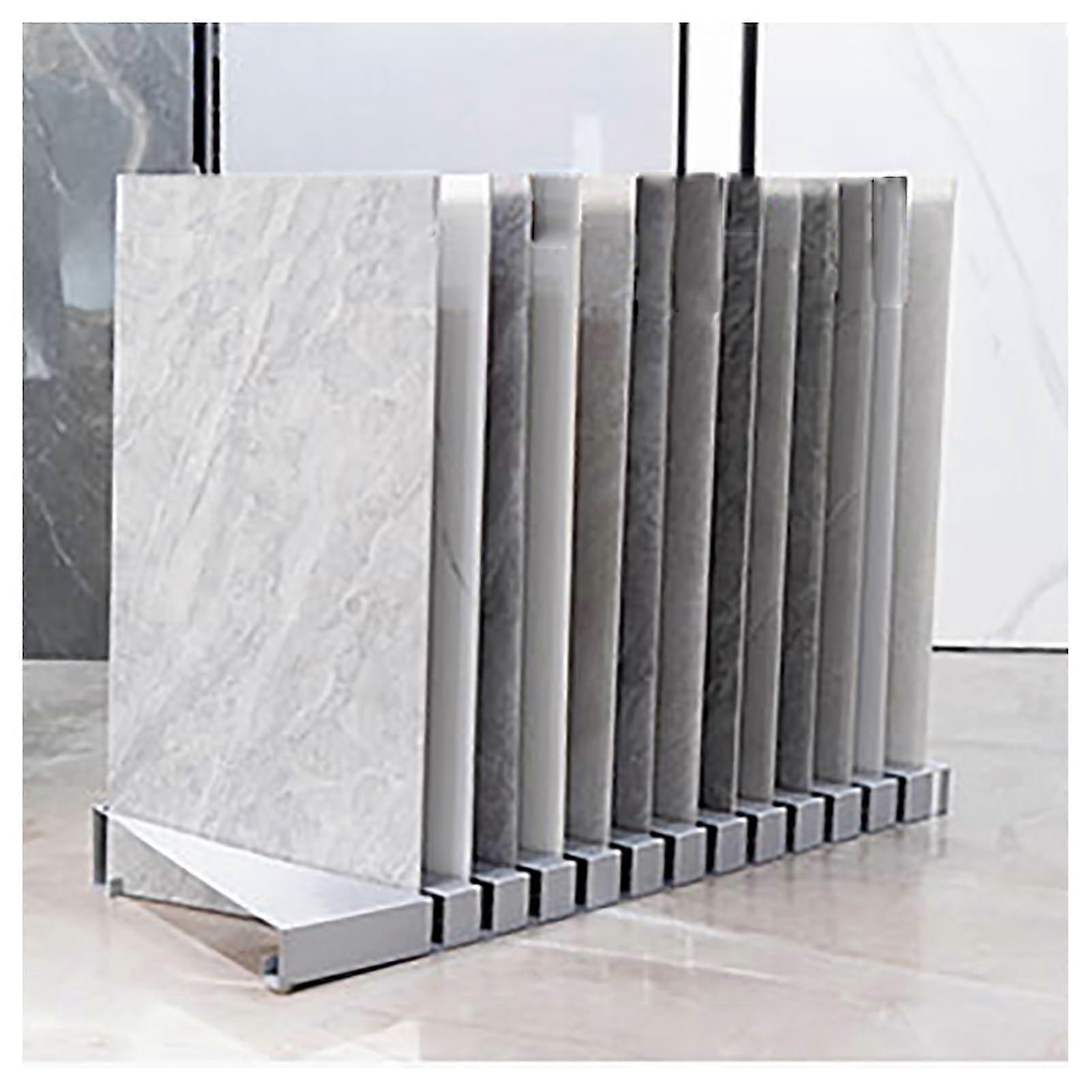 Oblique Insertion Floor Tile Display Rack, Stable Metal Stand with Open Angled Layout, Silver 20x10 cm