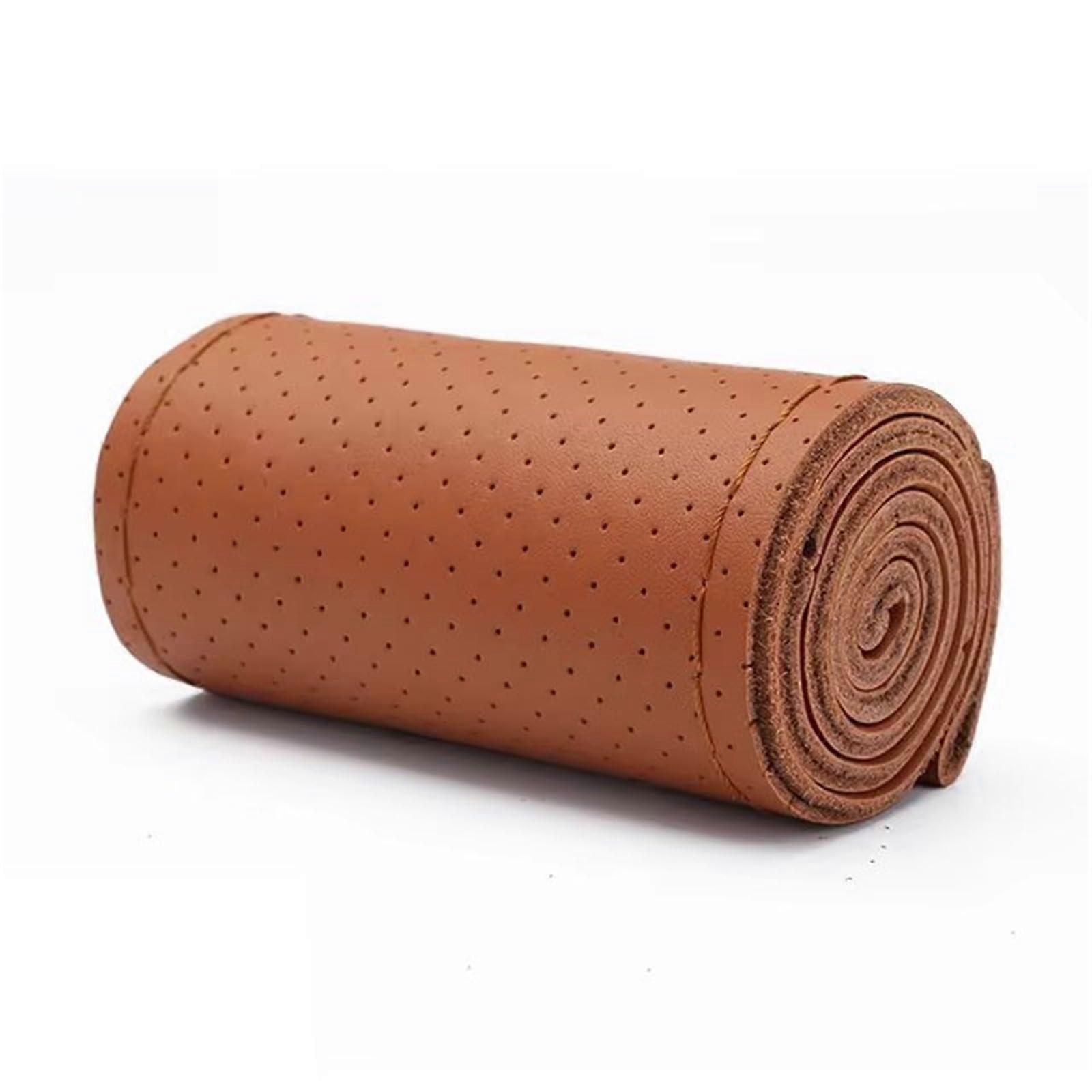 Braided Leather Steering Wheel Cover Brown 3738cm with Needle and Thread for Improved Grip