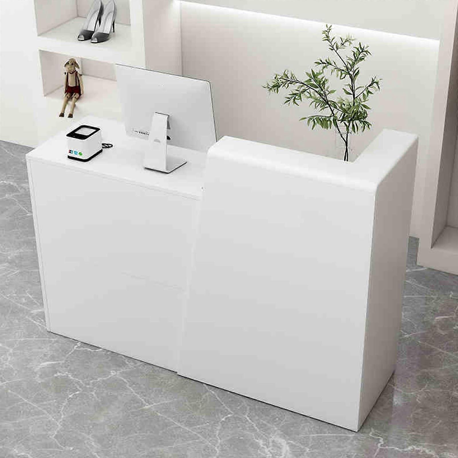 White Reception Desk 120cm with Lockable Storage Drawer for Office Spa Boutique Front Counter Table