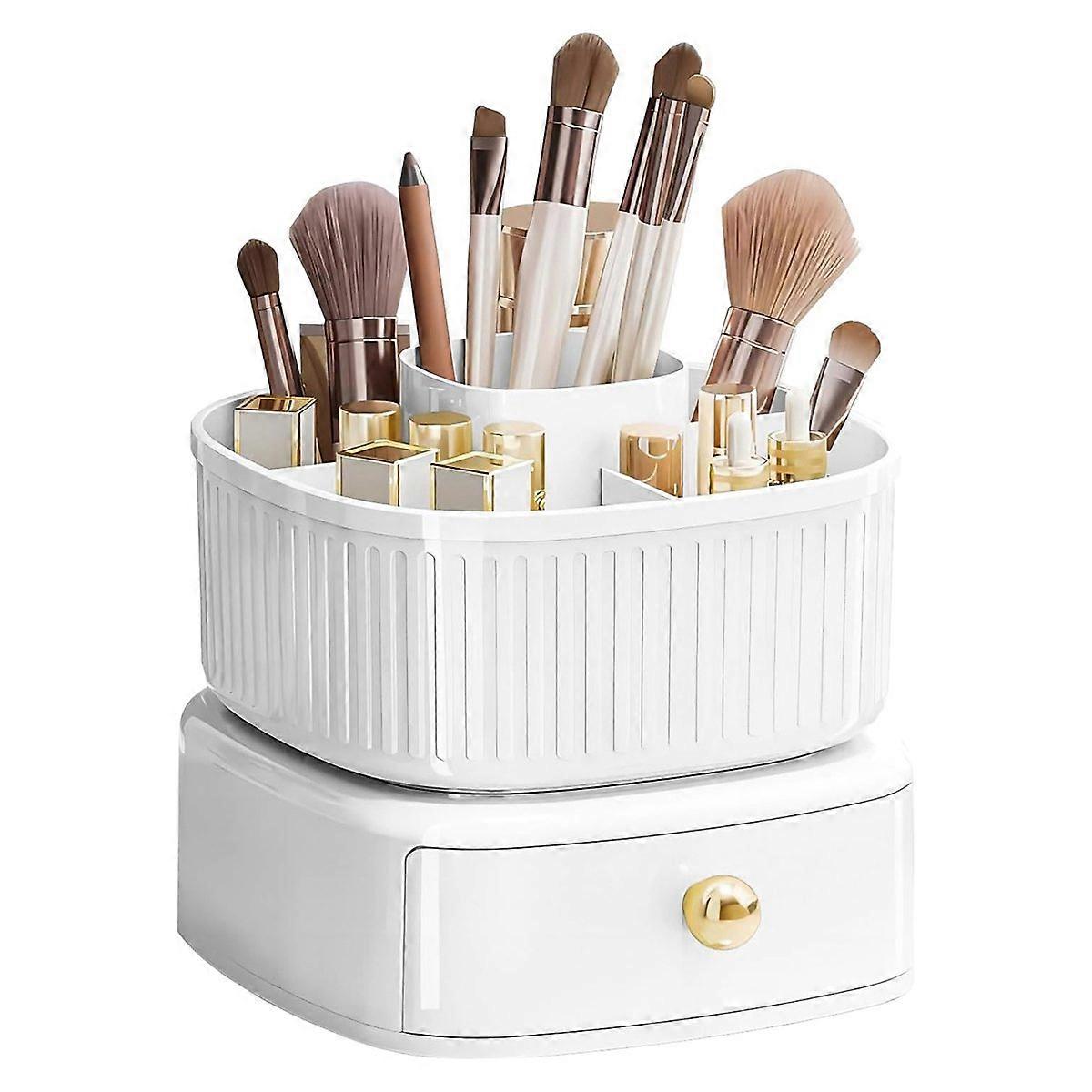 Stackable Makeup Organizer, with 360°Rotating Makeup Organizer White