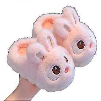 Pluche pantoffels, warme pantoffels met cartoonprint, gesloten teen, niet-zachte zool, pluizige schoenen voor meisjes, comfortabele pantoffels voor dagelijks gebruik, lichtroze, 8-9 jaar