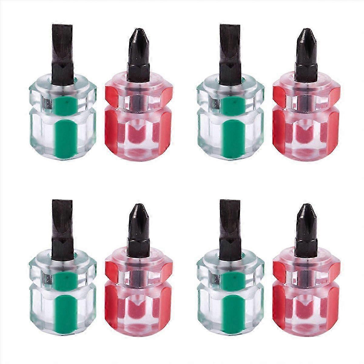 8 Pcs Flat Screwdriver Mini Screw Driver Short Small Split Repair Tools Kit Set Green+Red
