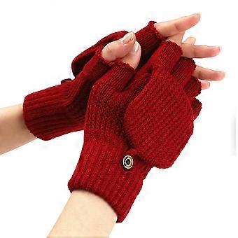 Fingerlose Handschuhe zum Umklappen für Damen und Herren, warme, gestrickte Wollhandschuhe mit Thermoisolierung und praktischem Fäustling-Design, Unisex