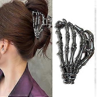 Fermaglio per capelli a mano con teschio in metallo, clip per artiglio per capelli in canna di fucile 1Pcs per capelli sottili Punk &