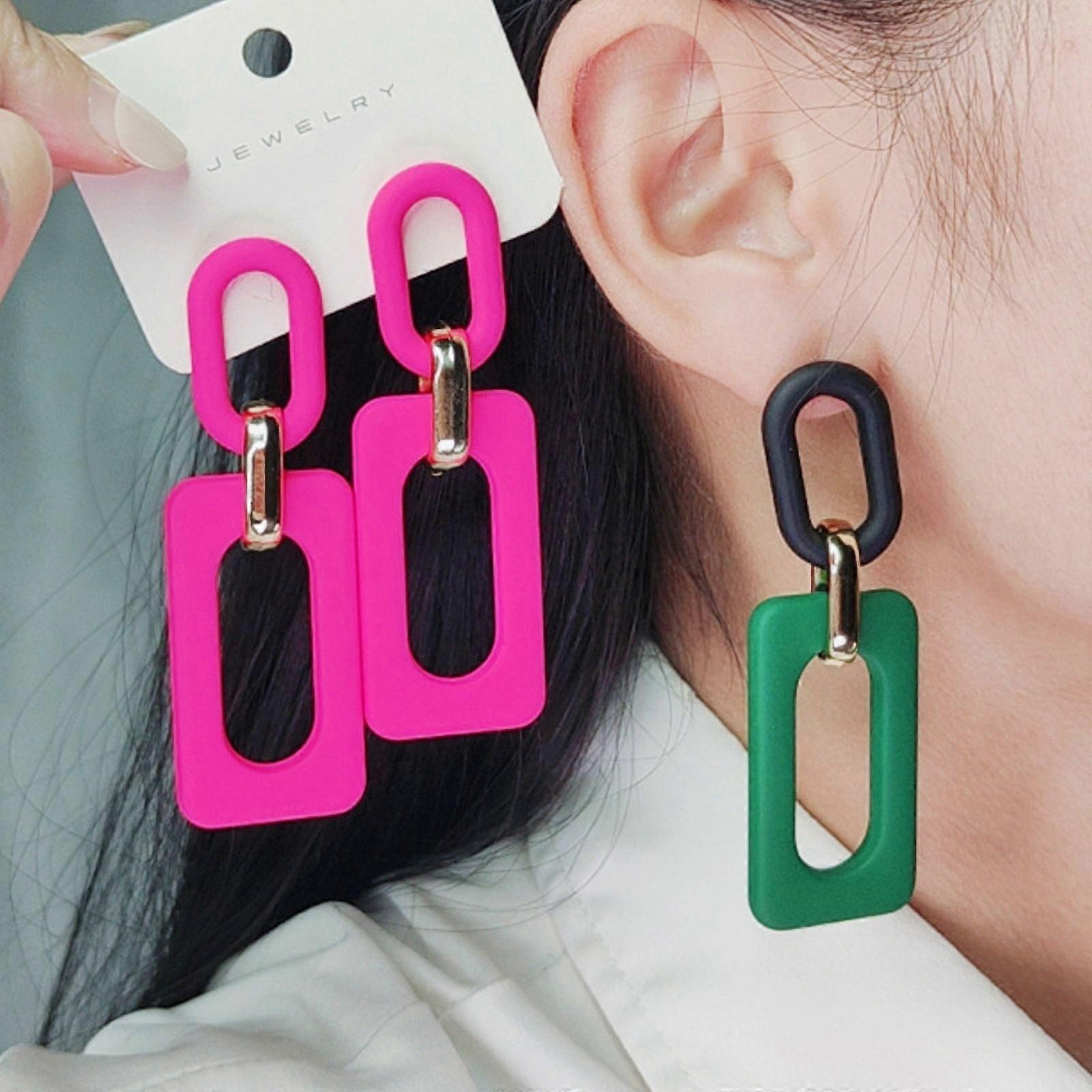 Rectangular hollow splicing acrylic earrings