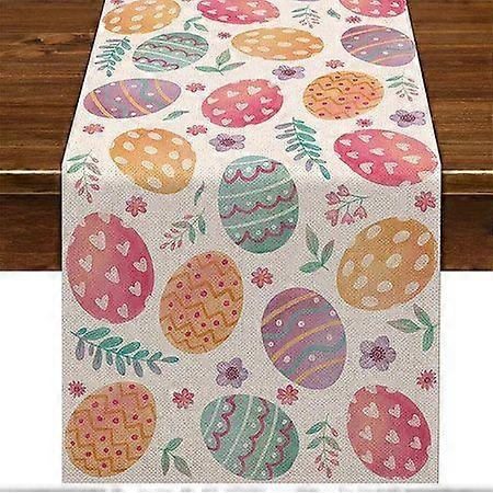 Happy Easter Linen Table Runner - 13x72 Inch Spring Decor for Dining Table & Centerpiece - Machine Washable
