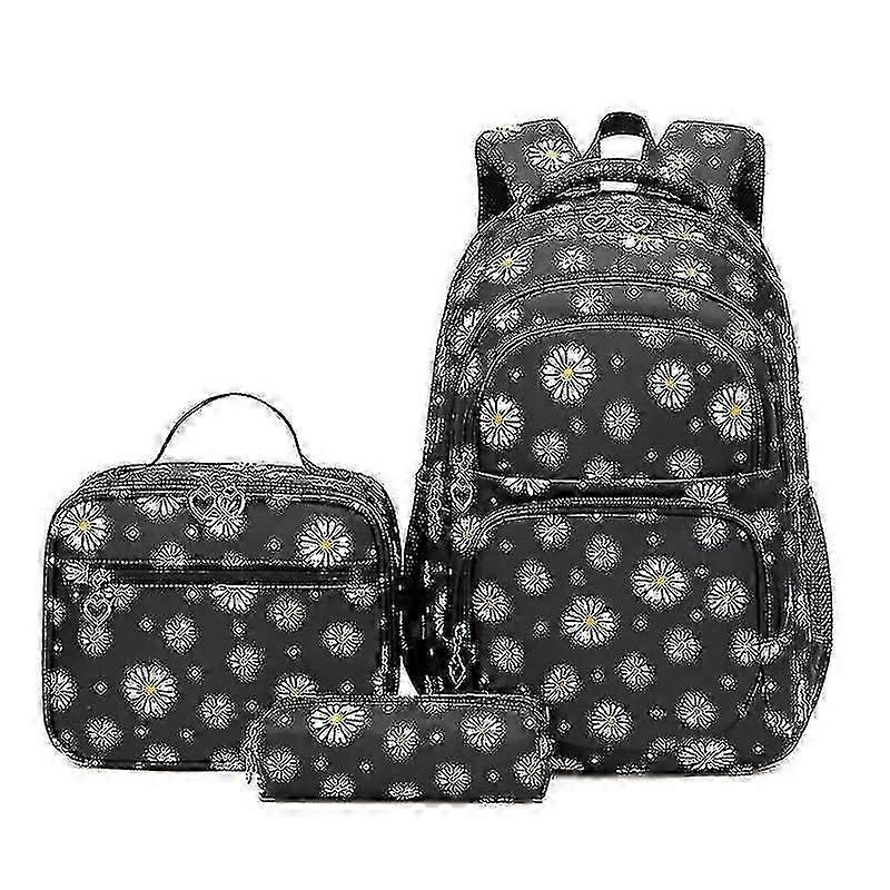 Three Piece Backpack Set With Daisy Print Includes Backpack + Lunch Bag + Pencil Case