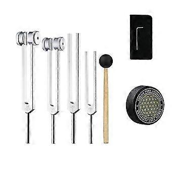 Stemvorken voor helende set, 128 Hz, 136,1 Hz, 256 Hz, 384 Hz, met hockeypuckactivator, voor chakra's, klanktherapie