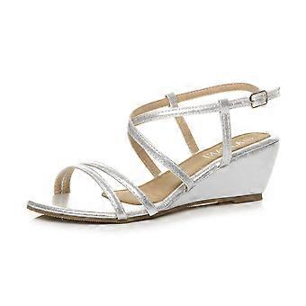 Ajvani womens ladies mid high wedge heel slingback crossover strappy party sandals size