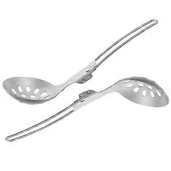 Camping Outdoor Utensils Foldable Stainless Steel Skimmer Spoon 2Pcs