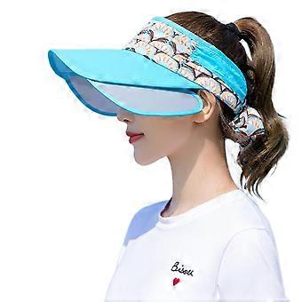 Cappello da sole estivo da donna Protezione UV Cappello da sole a tesa larga con visiera retrattile Berretto da spiaggia Cappello a cilindro vuoto (blu)