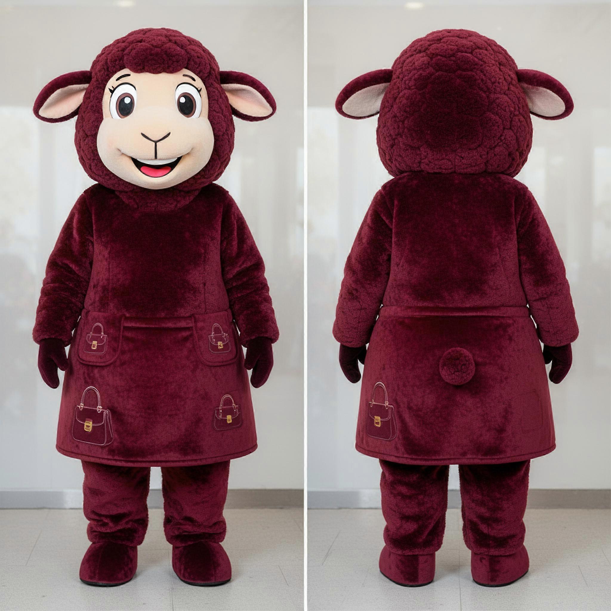 MASTICOT Maroon Cuddly Merino Sheep Mascot