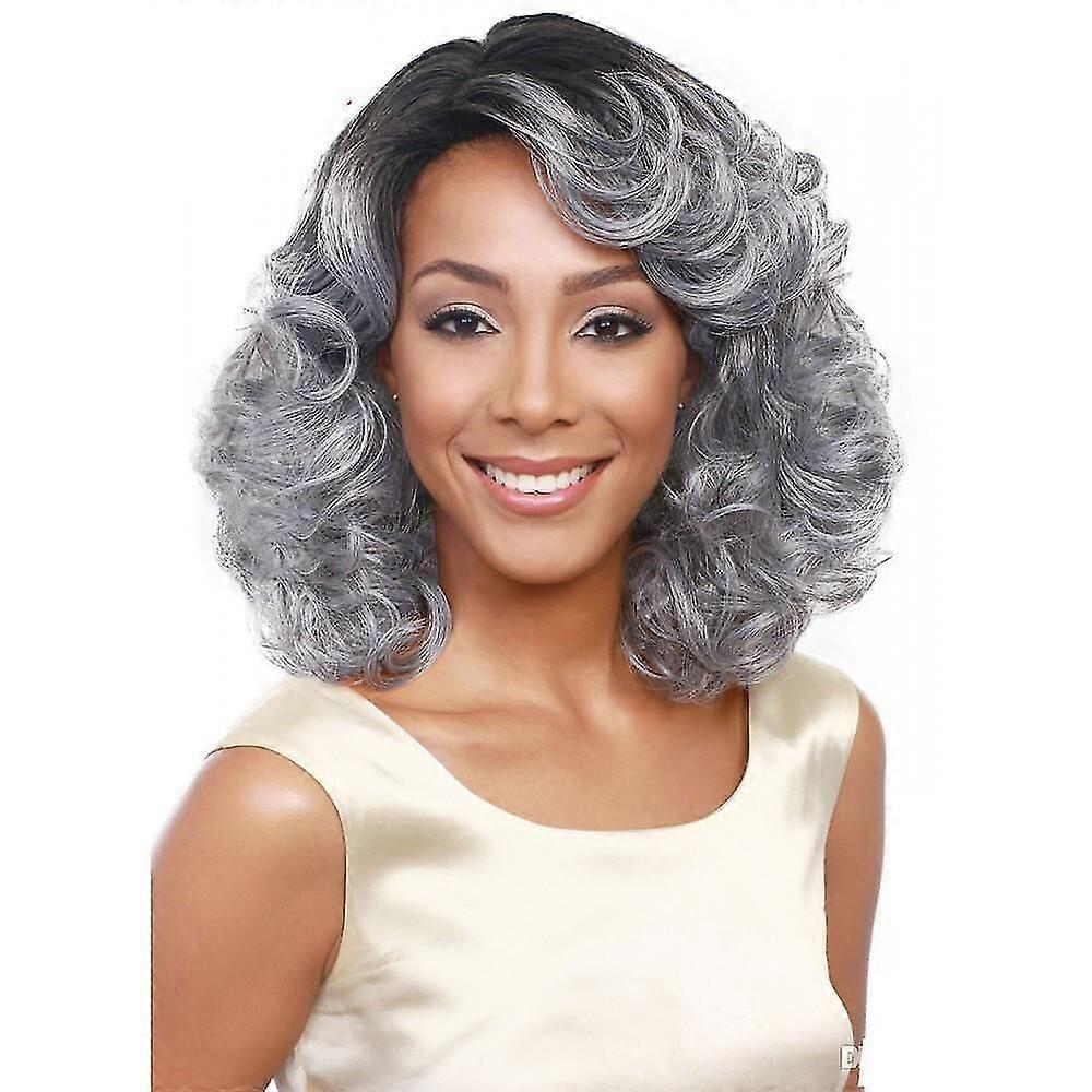 Mulher Curta Encaracolada Wig Cinza