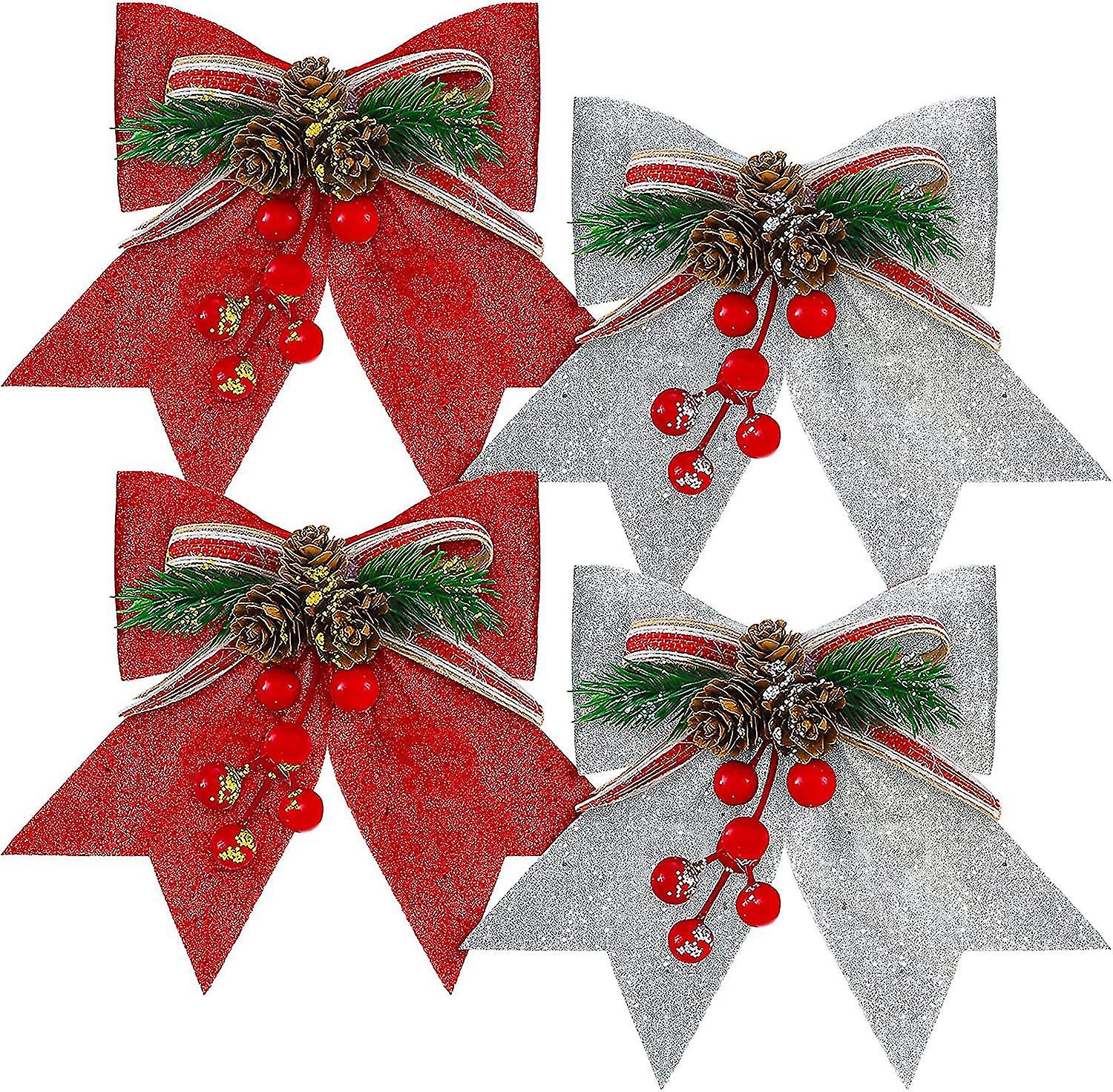 4 Pcs Christmas Bows Christmas Wreaths Bows For Christmas Tree